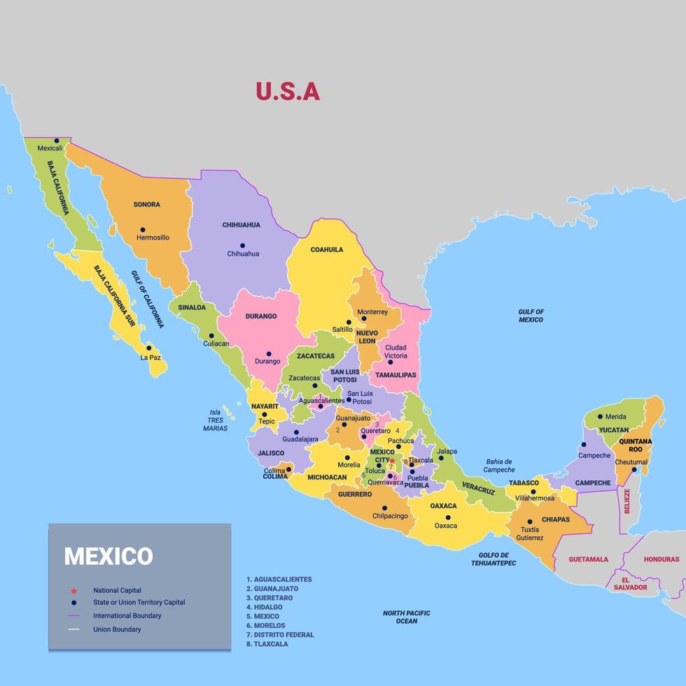 colorato Messico carta geografica vettore