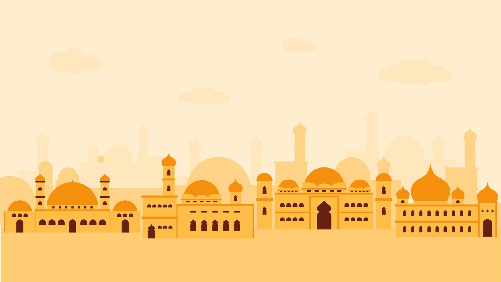 quattro grande moschea su il deserto per Ramadan concetto. vettore