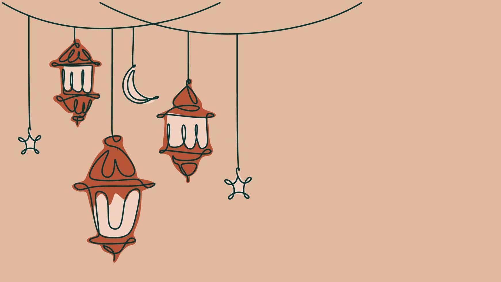 uno linea disegno di sospeso lanterne e islamico ornamenti. continuo singolo linea minimalismo. vettore
