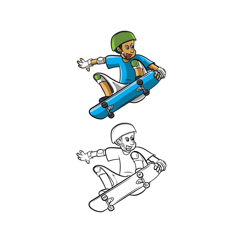 colorazione libro skateboard cartone animato personaggio vettore