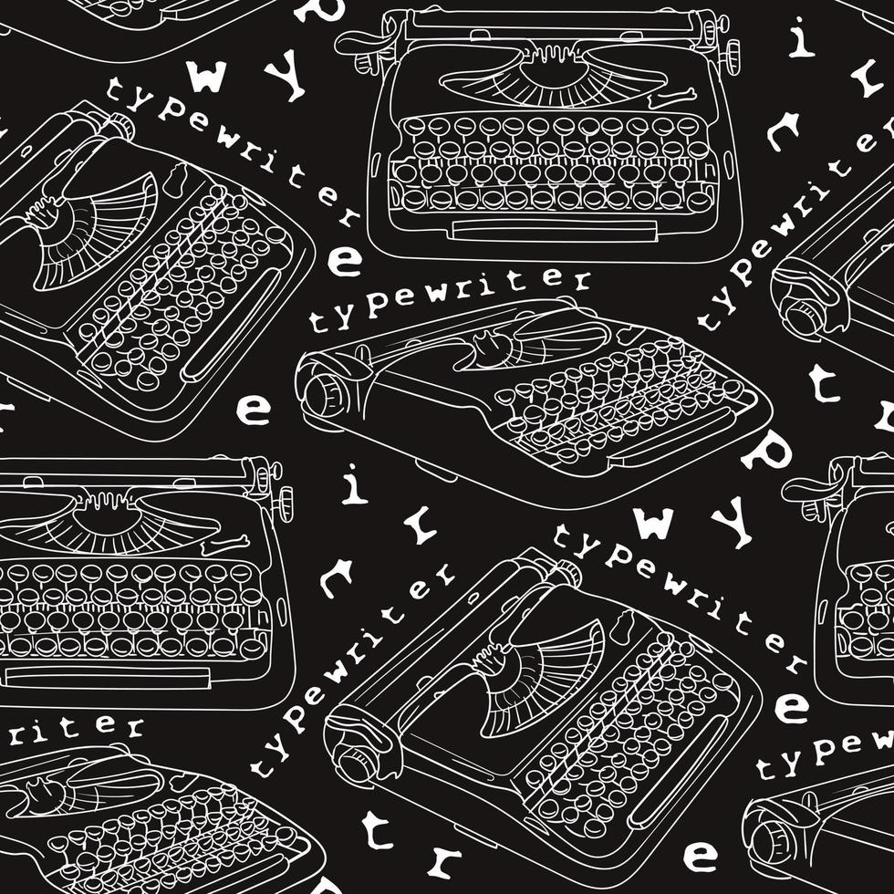 un' modello di macchine da scrivere disegnato con Linee. nero sfondo e bianca schema macchina da scrivere con testo. sfondo per festeggiare del poeta giorno, dello scrittore giorno. retrò stile regalo involucro vettore