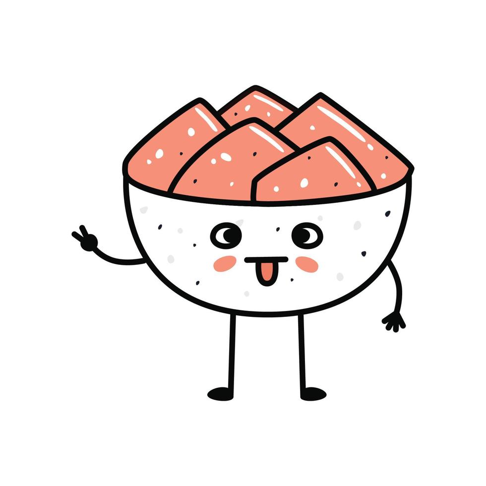 kawaii Sushi portafortuna nel cartone animato stile. carino Zenzero ciotola per menù vettore