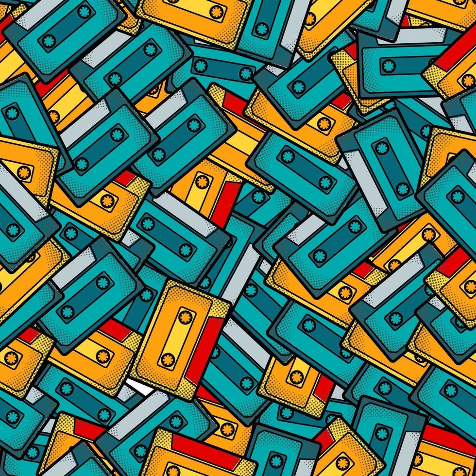 seamless pattern di cassette pop art vettore