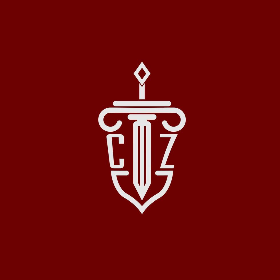 cz iniziale logo monogramma design per legale avvocato vettore Immagine con spada e scudo