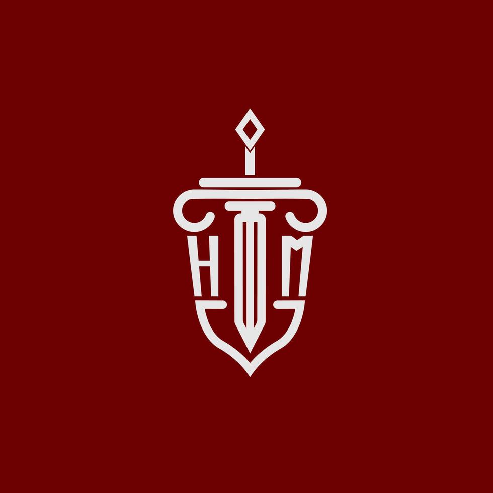 hm iniziale logo monogramma design per legale avvocato vettore Immagine con spada e scudo