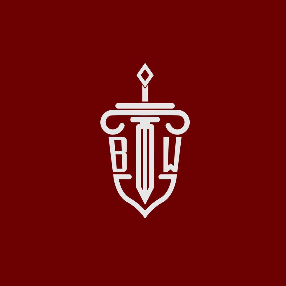bw iniziale logo monogramma design per legale avvocato vettore Immagine con spada e scudo
