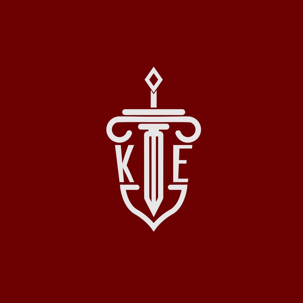 ke iniziale logo monogramma design per legale avvocato vettore Immagine con spada e scudo