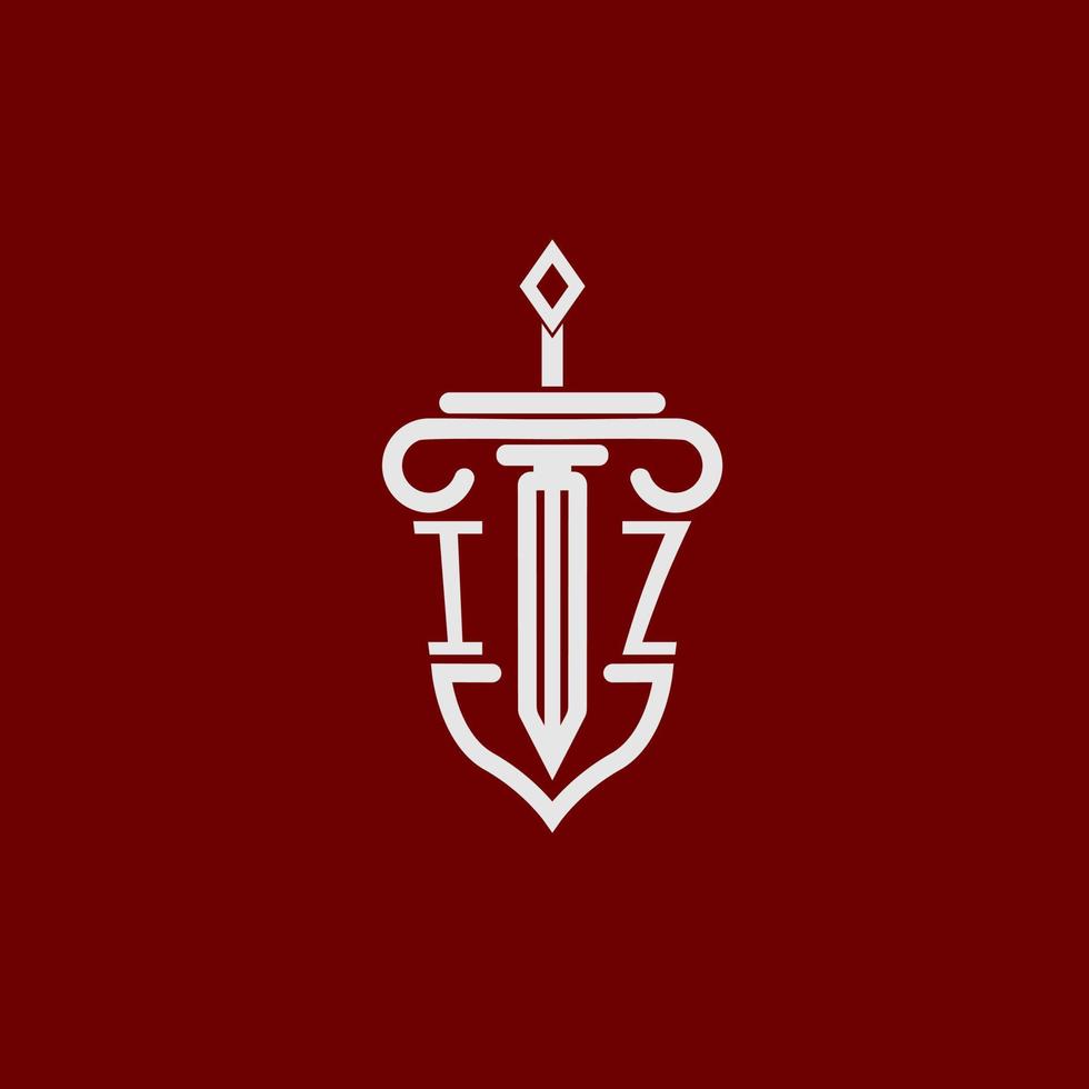 iz iniziale logo monogramma design per legale avvocato vettore Immagine con spada e scudo