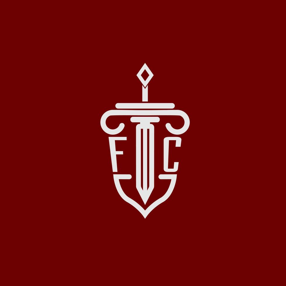 fc iniziale logo monogramma design per legale avvocato vettore Immagine con spada e scudo