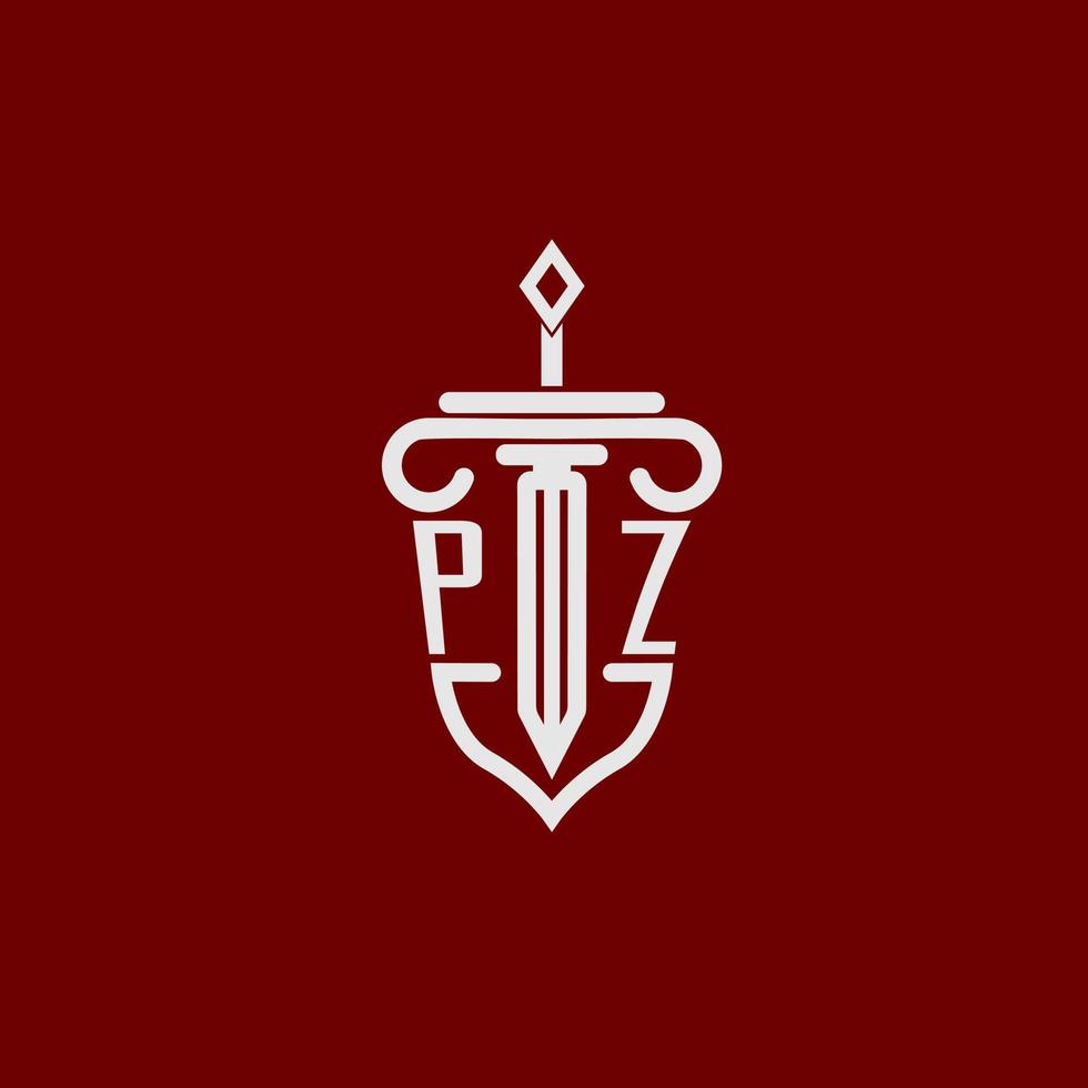 pz iniziale logo monogramma design per legale avvocato vettore Immagine con spada e scudo