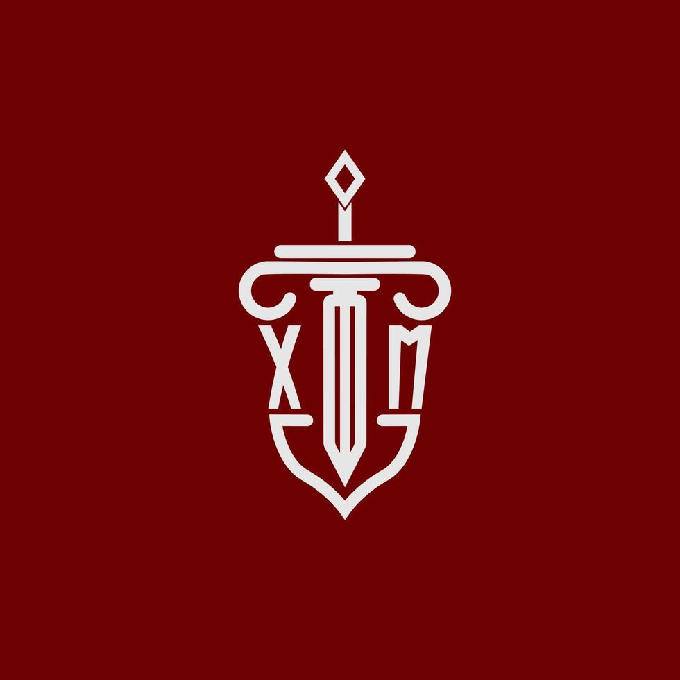 xm iniziale logo monogramma design per legale avvocato vettore Immagine con spada e scudo