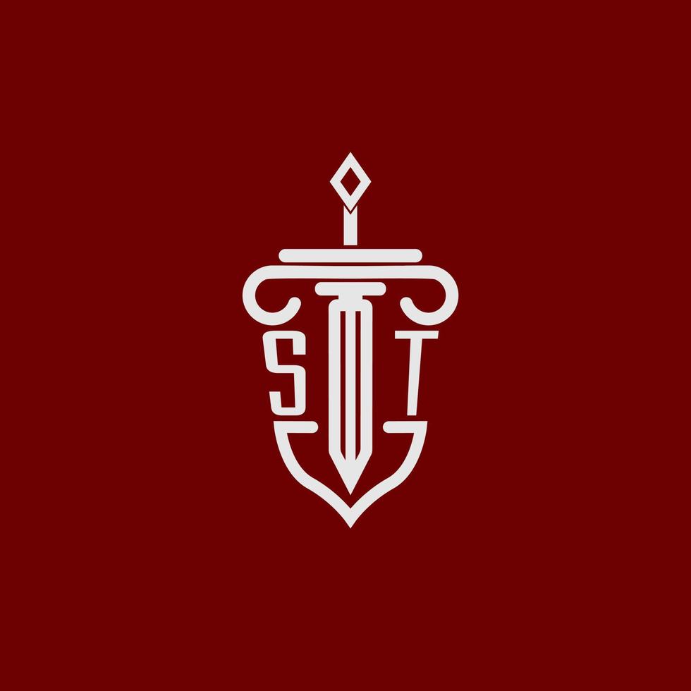 st iniziale logo monogramma design per legale avvocato vettore Immagine con spada e scudo