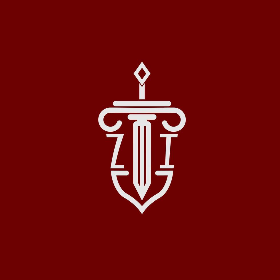 zi iniziale logo monogramma design per legale avvocato vettore Immagine con spada e scudo