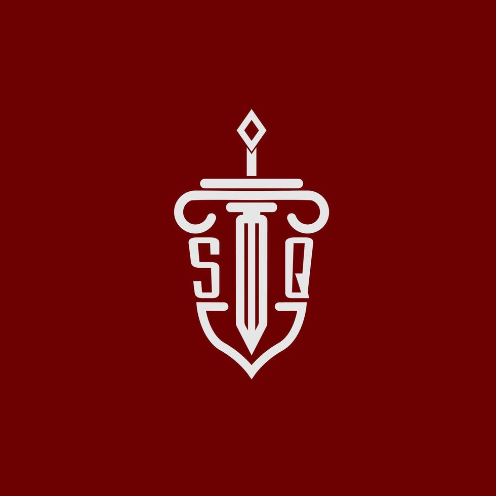 mq iniziale logo monogramma design per legale avvocato vettore Immagine con spada e scudo