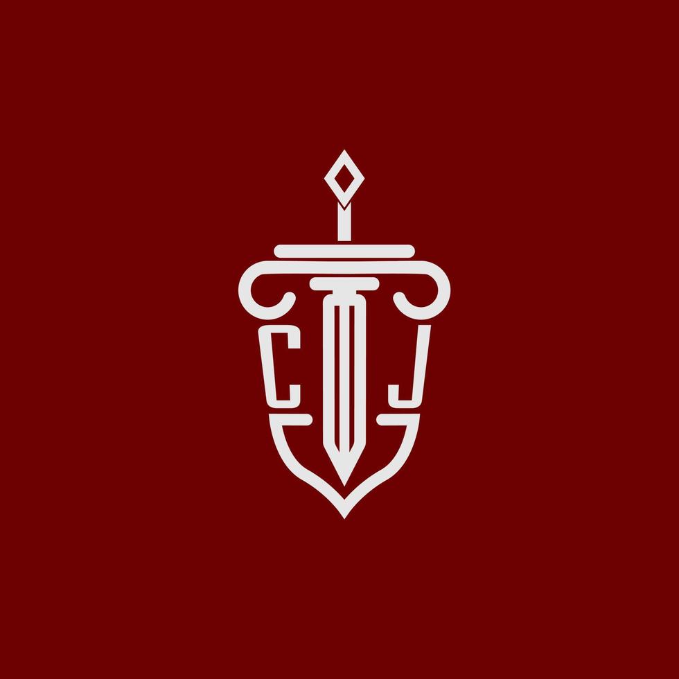 cj iniziale logo monogramma design per legale avvocato vettore Immagine con spada e scudo