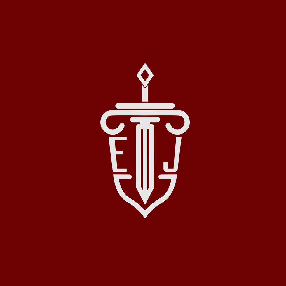 ej iniziale logo monogramma design per legale avvocato vettore Immagine con spada e scudo