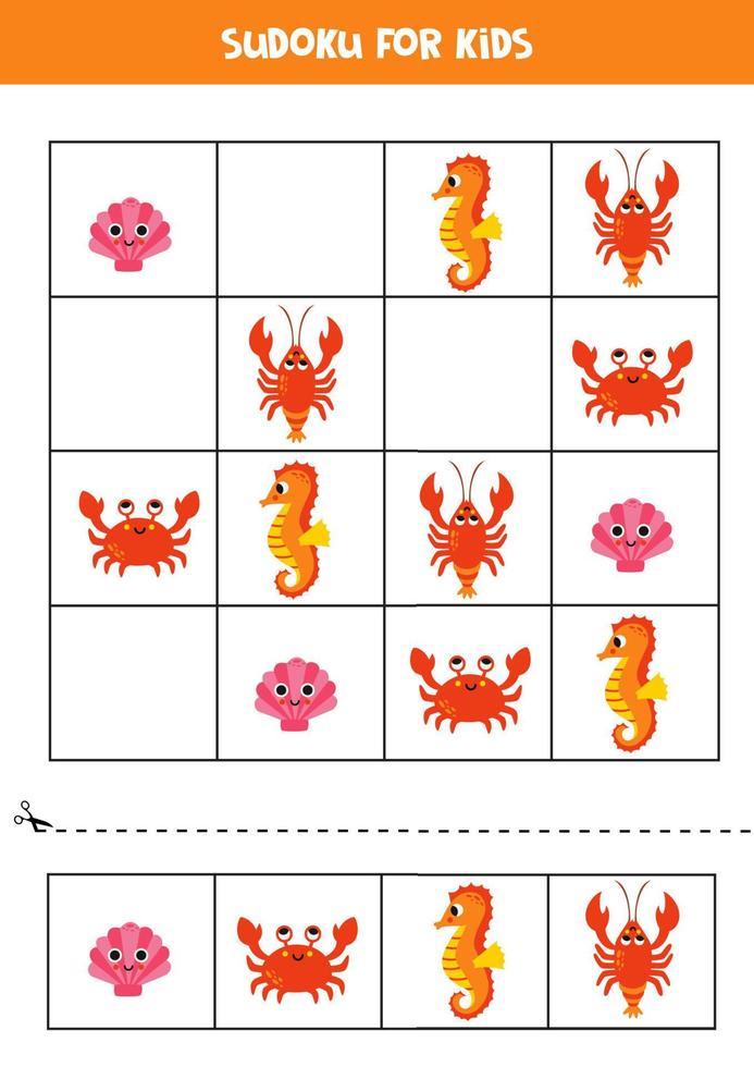 educativo sudoku gioco con carino mare animali. vettore