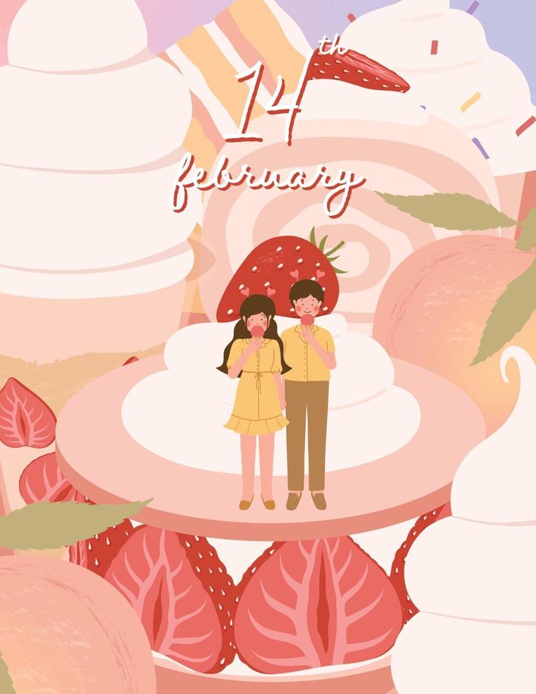 carta di San Valentino felice con illustrazione vettoriale coppia carina