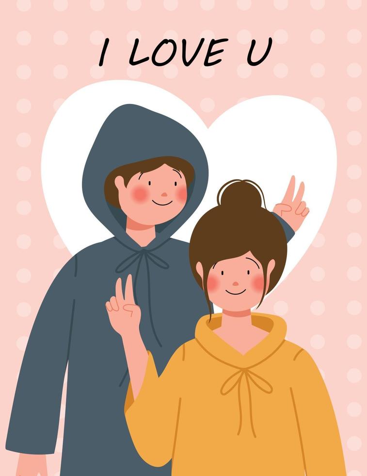 felice poster di san valentino con illustrazione vettoriale coppia carina