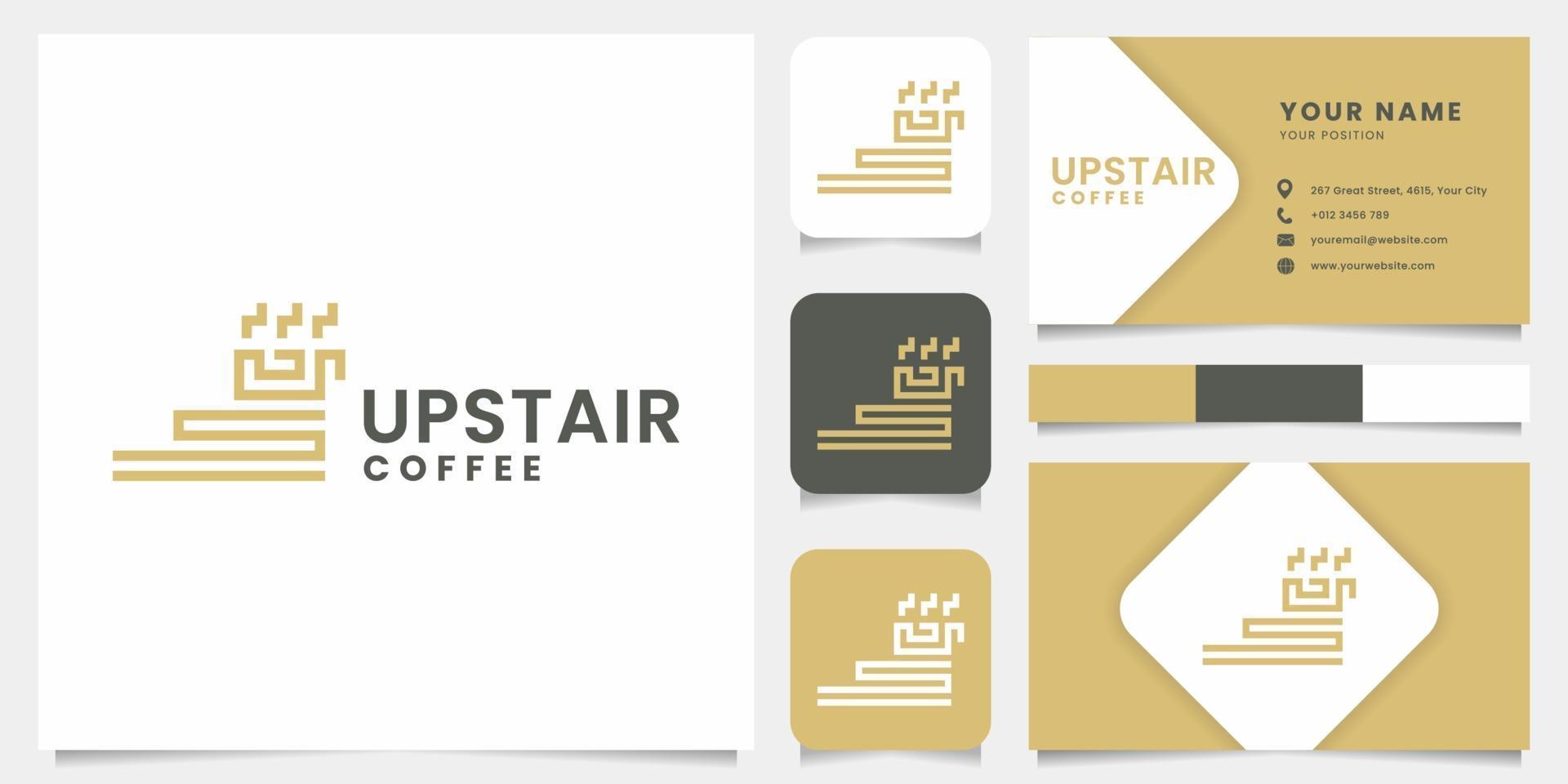 scala semplice e minimalista e logo della tazza di caffè con modello di biglietto da visita vettore