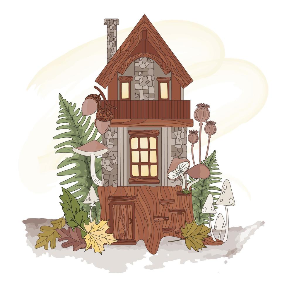 nano Casa autunno foresta natura vettore illustrazione impostato