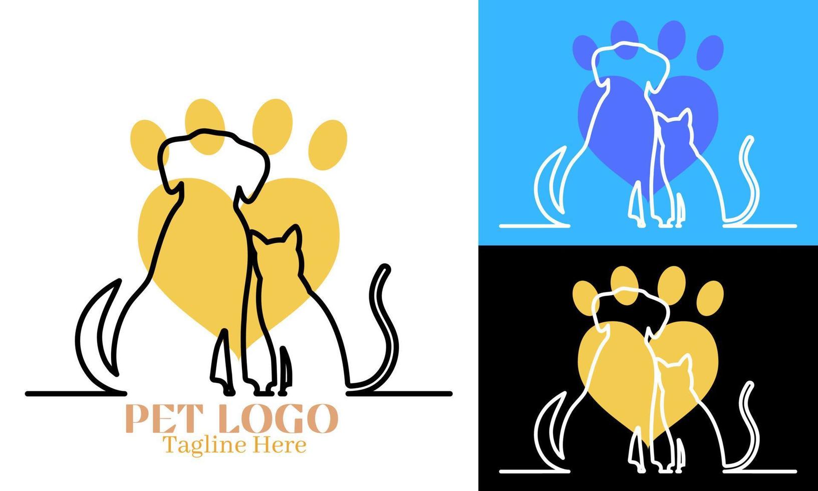 animale domestico logo vettore design illustrazione, cane e gatto concetto