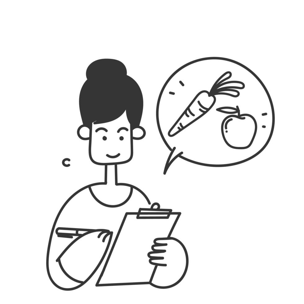 mano disegnato scarabocchio persona con dieta Piano icona illustrazione vettore