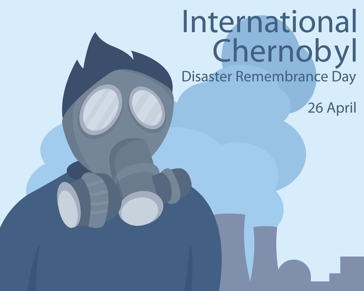 illustrazione vettore grafico di un' uomo indossare un' maschera vicino un' nube di Fumo inquinamento, Perfetto per internazionale giorno, chernobyl disastro ricordo giorno, celebrare, saluto carta, eccetera.