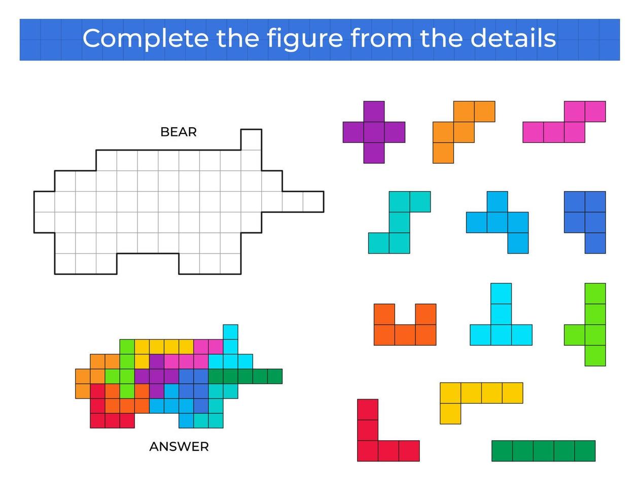 puzzle gioco con orso. colorato dettagli per bambini. completare figura. formazione scolastica gioco per bambini, prescolastico foglio di lavoro attività. puzzle gioco. vettore illustrazione.