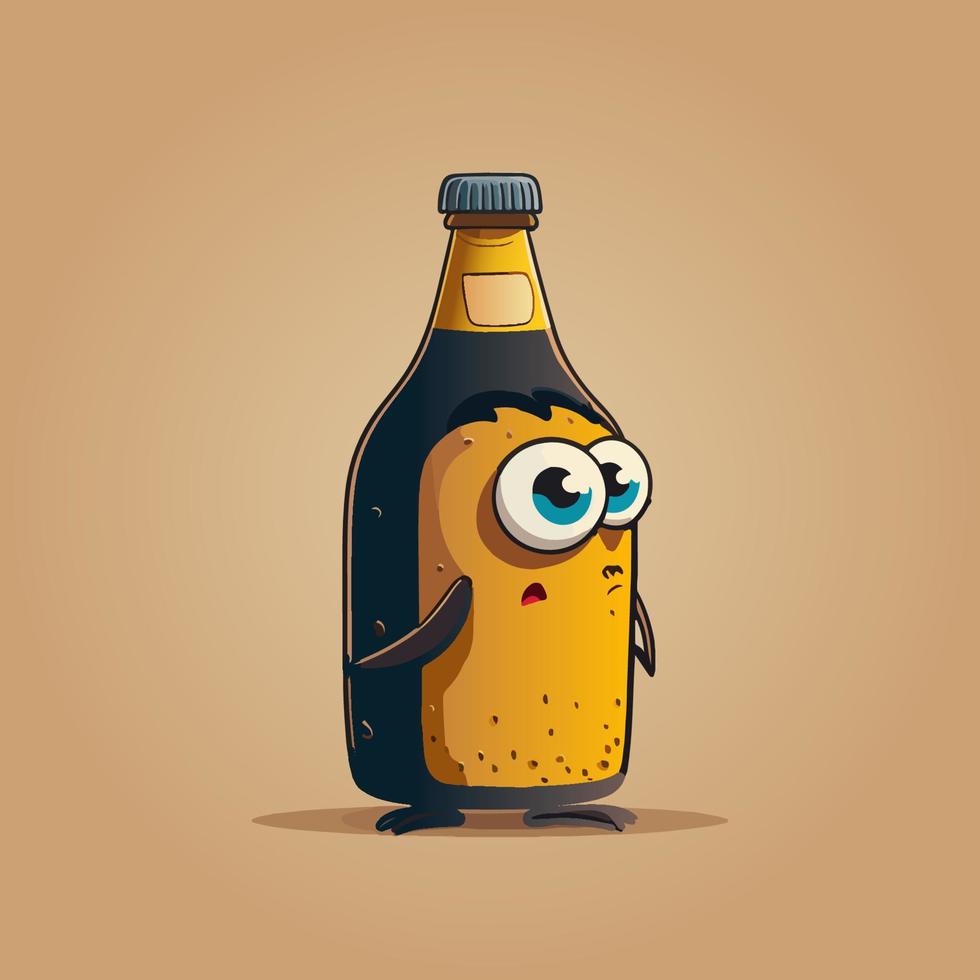 bottiglia di birra nel cartone animato stile. bottiglia con occhi, braccia e gambe. pubblicità concetto per birra. vettore