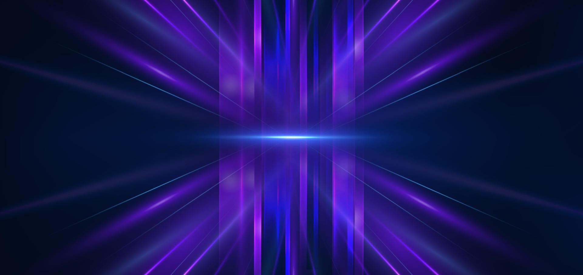 astratto tecnologia futuristico raggiante blu e viola leggero Linee con velocità movimento sfocatura effetto su buio blu sfondo. vettore
