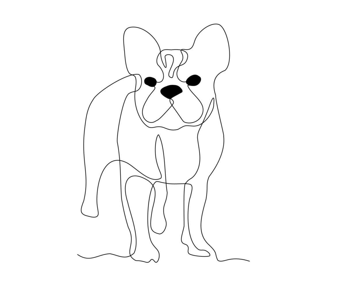 bulldog cane, disegnato a mano, continuo mono linea, uno linea arte, contorno disegno vettore