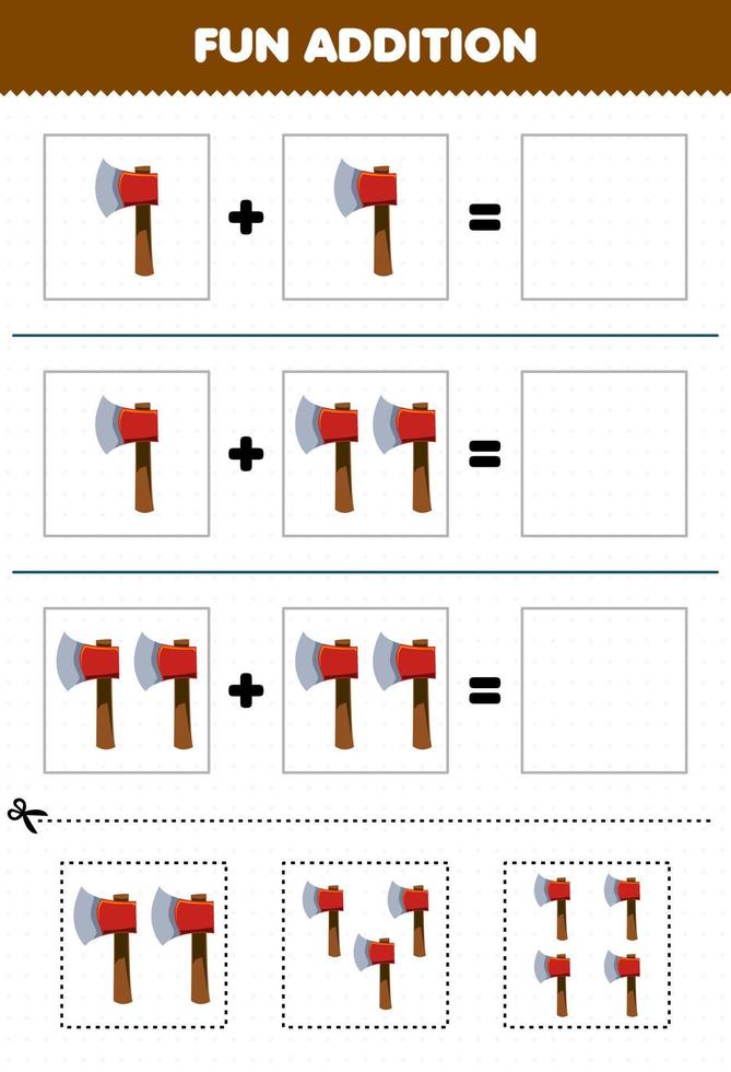 formazione scolastica gioco per bambini divertimento aggiunta di tagliare e incontro di carino cartone animato ascia immagini per stampabile attrezzo foglio di lavoro vettore