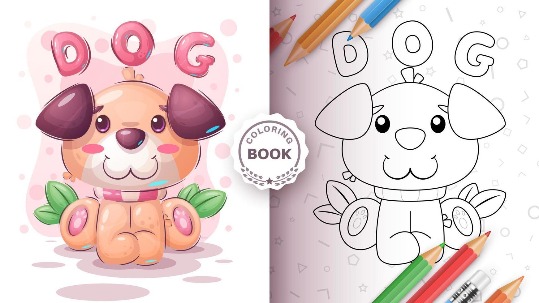 colorazione libro cartone animato personaggio adorabile cane, bella animale idea per Stampa maglietta, manifesto e bambini Busta, cartolina. carino mano disegnato stile cucciolo vettore