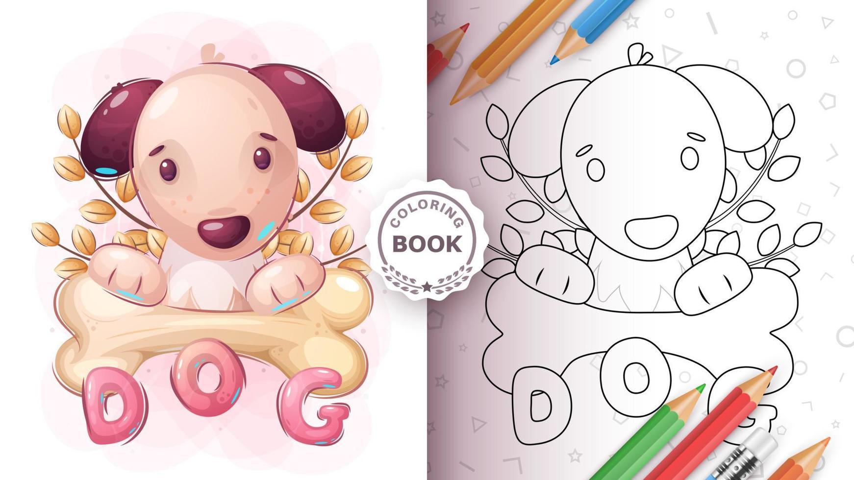 colorazione libro cartone animato personaggio adorabile cane, bella animale idea per Stampa maglietta, manifesto e bambini Busta, cartolina. carino mano disegnato stile animale domestico. vettore