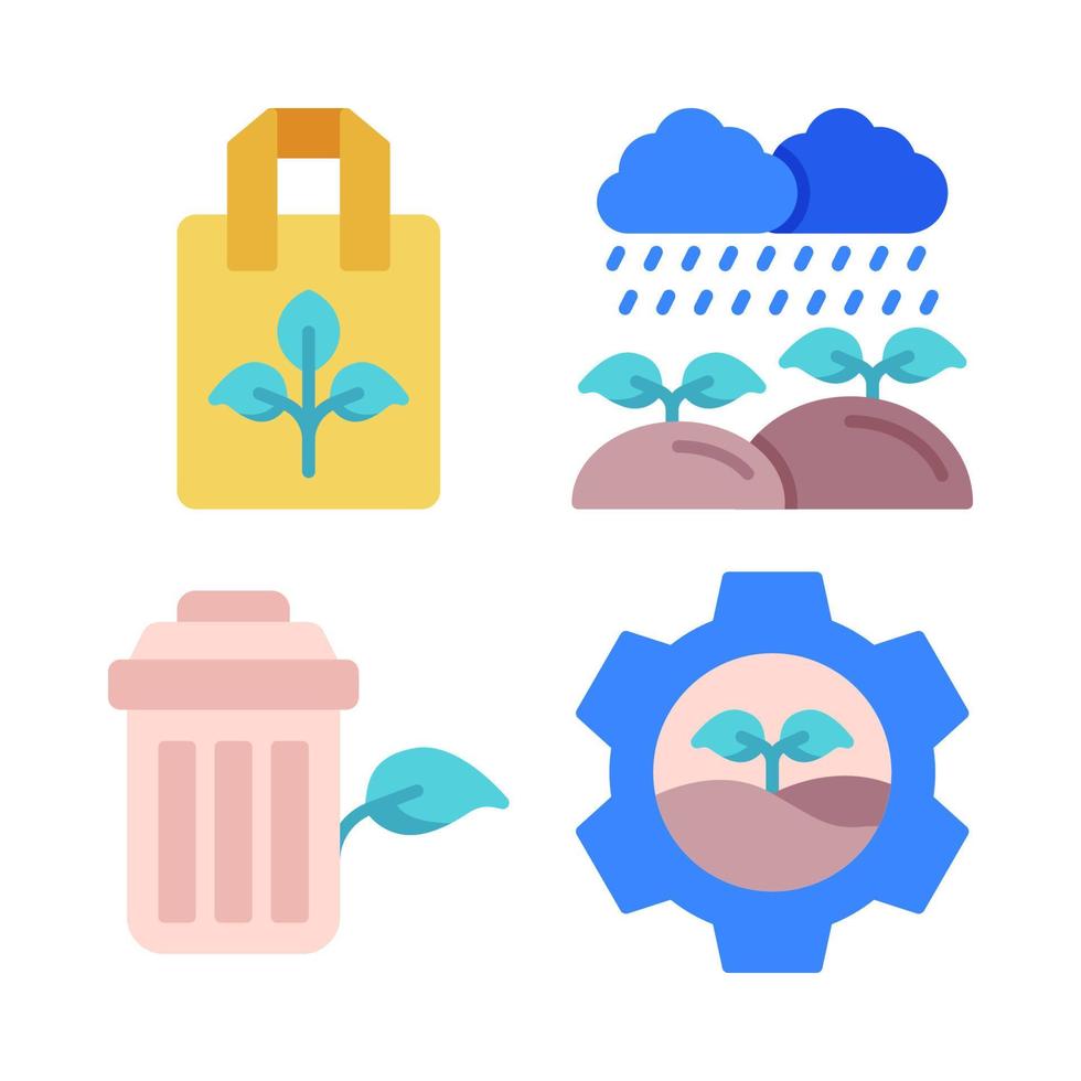 ecologia icone impostare. riciclare Borsa, pioggia pianta, spazzatura bidone, pianta gestione. Perfetto per sito web mobile app, App icone, presentazione, illustrazione e qualunque altro progetti vettore