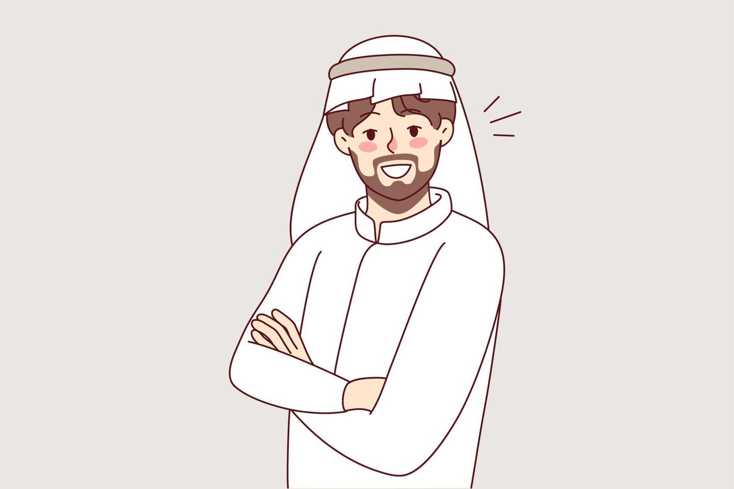 ritratto di Arabo uomo nel tradizionale vestiario. sorridente arabo maschio nel thobe Seguire musulmano cultura e tradizionale. vettore illustrazione.