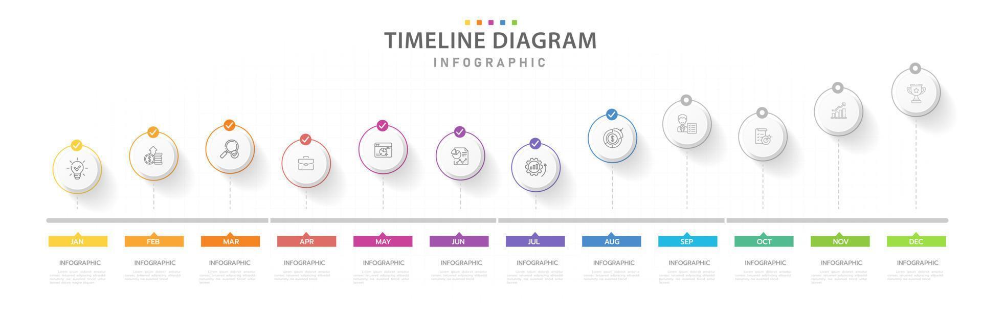 Infografica modello per attività commerciale. 12 mesi moderno sequenza temporale tabella di marcia diagramma calendario, presentazione vettore infografica.