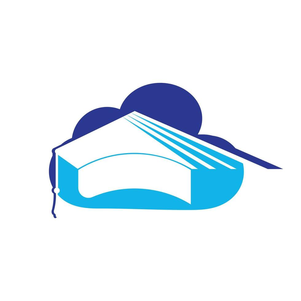 in linea formazione scolastica logo idea. la laurea berretto e nube icona design. e-learning concetto modello. vettore