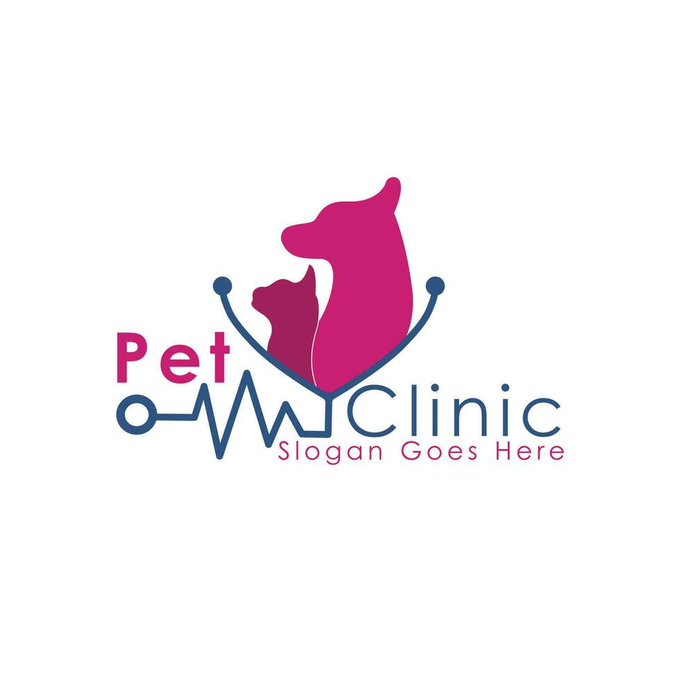animale domestico cura e veterinario logo. stetoscopio e animale icona vettore design. veterinario clinica logo modello.