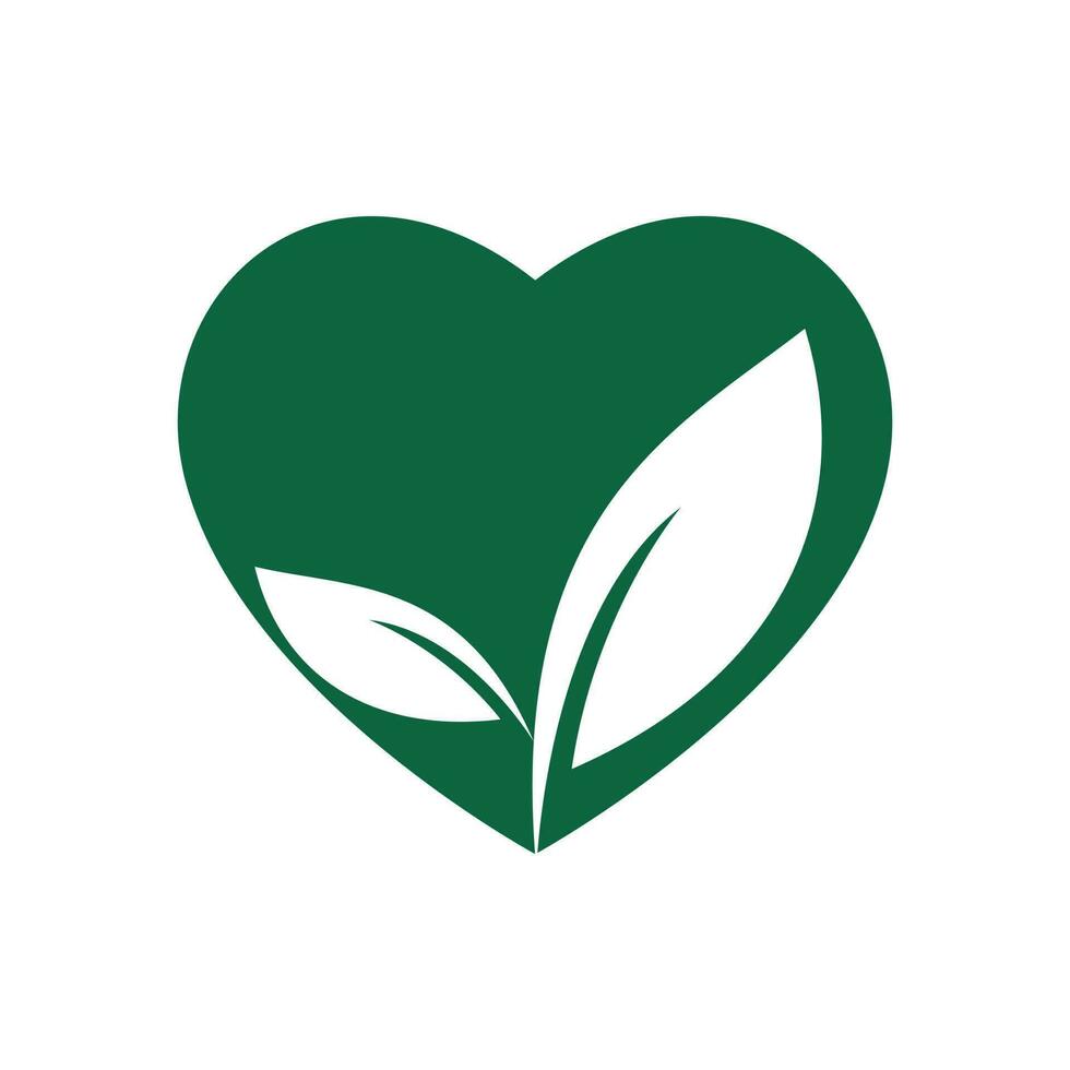 verde cuore con foglia vettore design. assistenza sanitaria o natura cura concetto logo design.