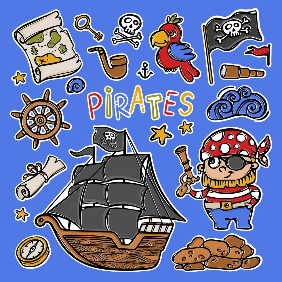 nero vele pirata cartone animato clipart vettore illustrazione impostato