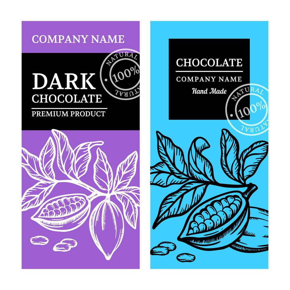 cioccolato fatto a mano cacao design etichetta vettore illustrazione impostato