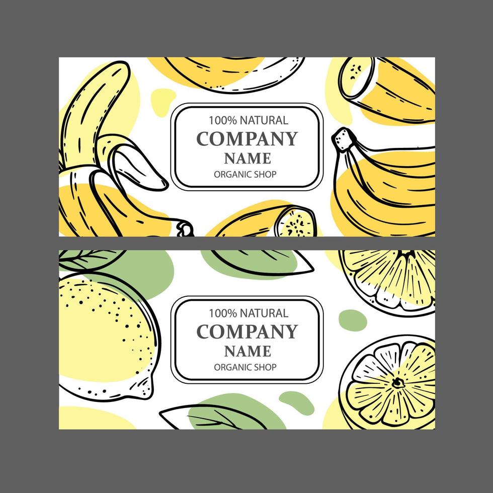 Banana Limone etichette design schizzo vettore illustrazione impostato