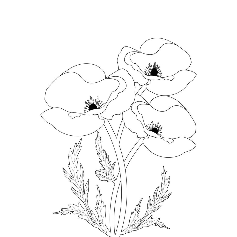 fiore colorazione pagina e libro papavero fiore linea arte mano disegnato illustrazione vettore