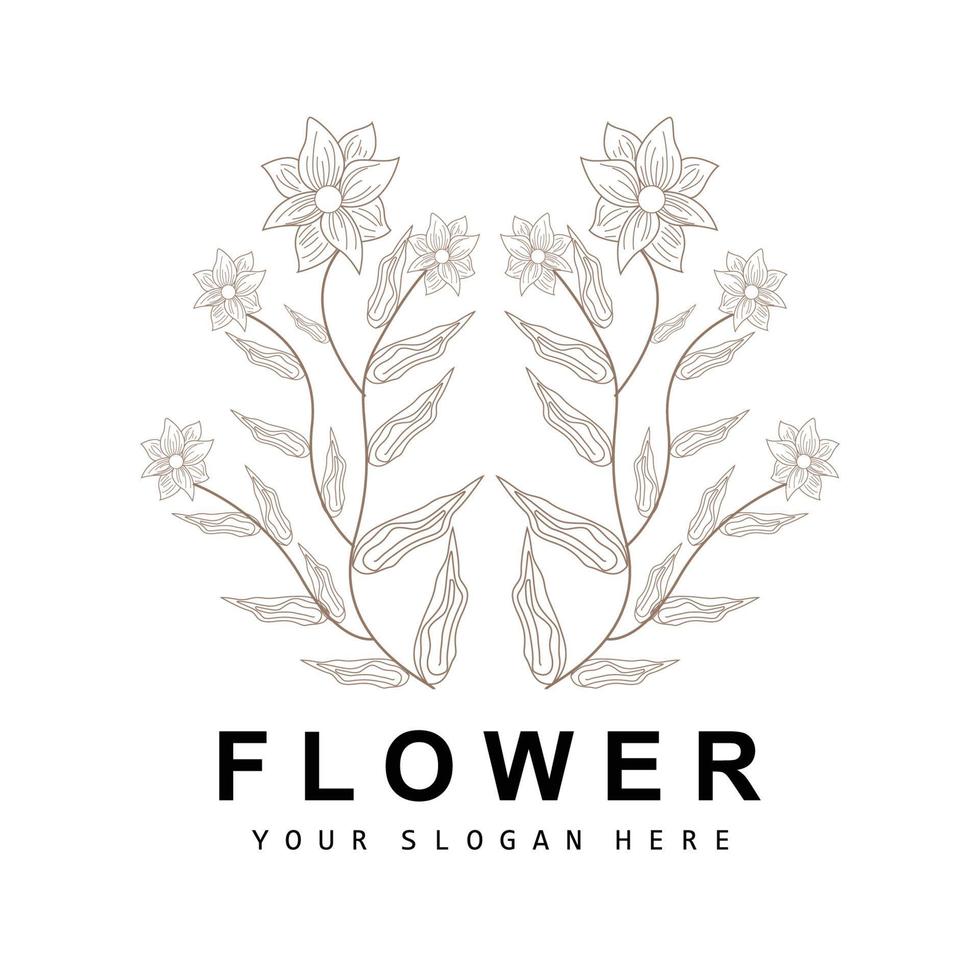 semplice botanico foglia e fiore logo, vettore naturale linea stile, decorazione disegno, striscione, volantino, nozze invito, e Prodotto il branding