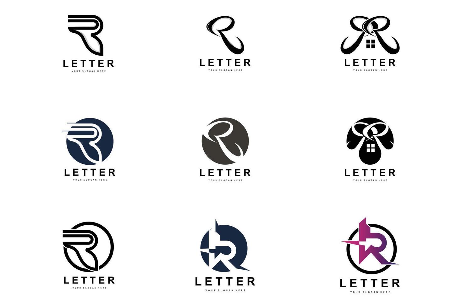 r lettera logo, vettore alfabeto simbolo, design per marca loghi con iniziale lettera