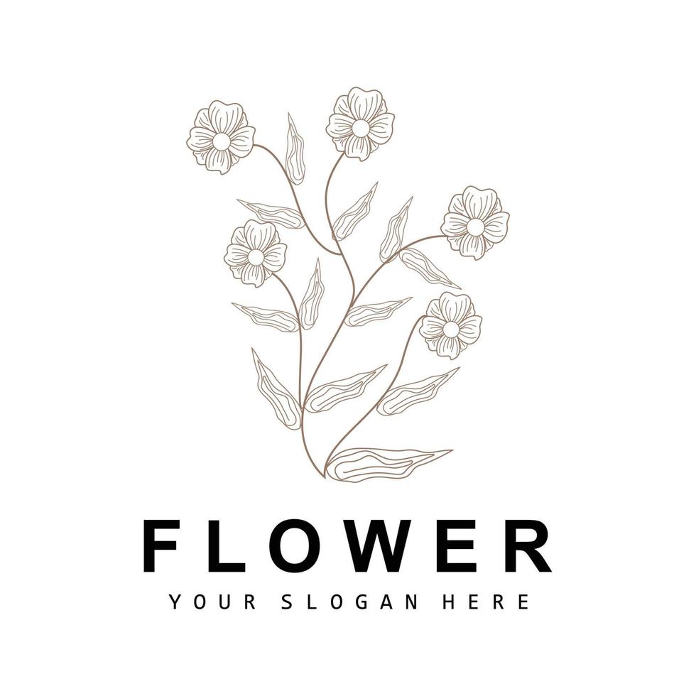 semplice botanico foglia e fiore logo, vettore naturale linea stile, decorazione disegno, striscione, volantino, nozze invito, e Prodotto il branding