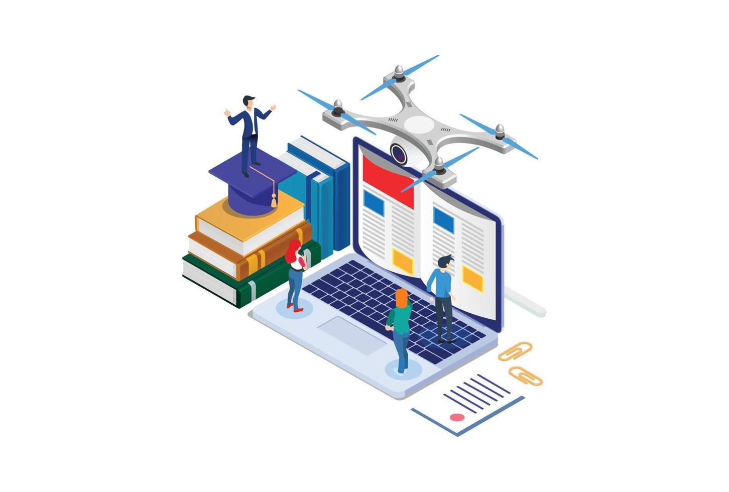 moderno isometrico in linea formazione scolastica concetto con computer portatile, adatto per diagrammi, infografica, gioco bene, e altro grafico relazionato risorse vettore