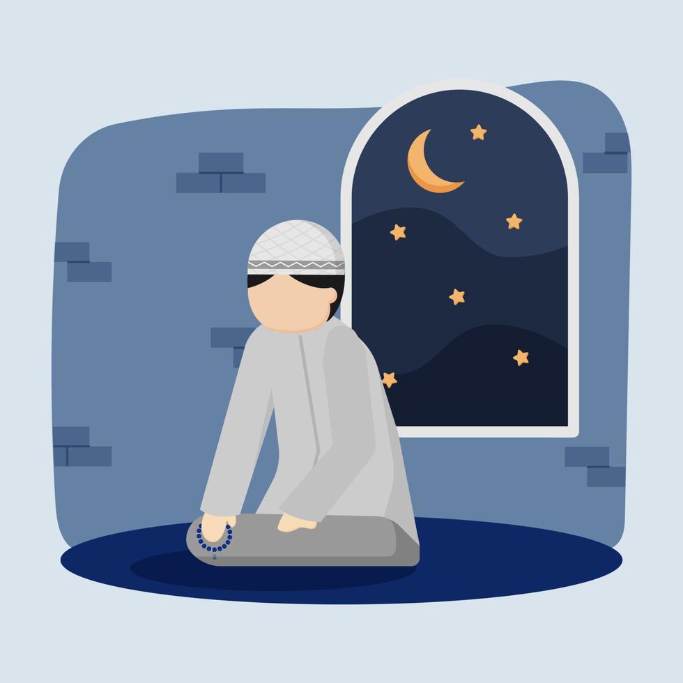 islamico musulmano uomo preghiere Ramadan kareem nel piatto illustrazione vettore